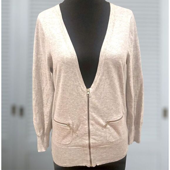 J Crew Pima Cotton Gold Zipper Pocket Cardigan Sweater Teal Blue SZ M. - Picture 2 of 8